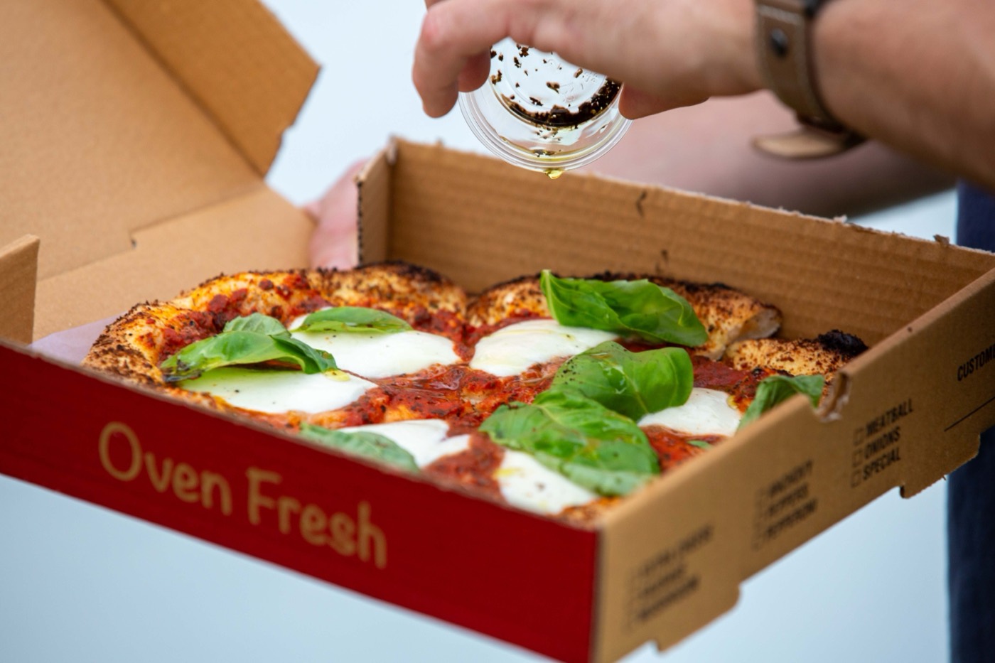 Half and half wood-fired pizza
